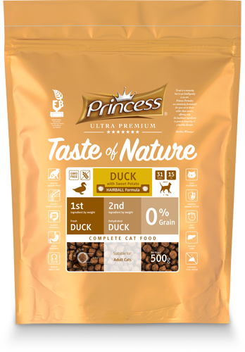 Princess Ultra Premium Taste of Nature Duck-Hairball Formula 500 g